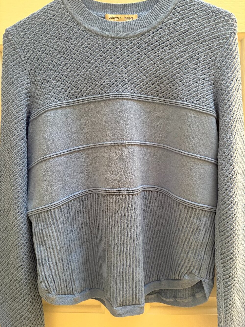 Autumn Cashmere Mixed Stitch Shirt-Tail Pullover Top - Wedgewood Blue